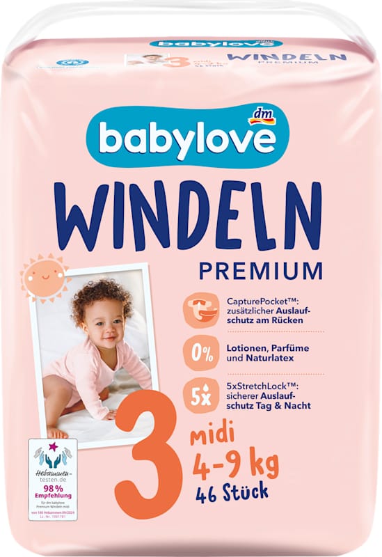 babylove Couches Premium T.3 midi (4-9 kg) 46 pièces