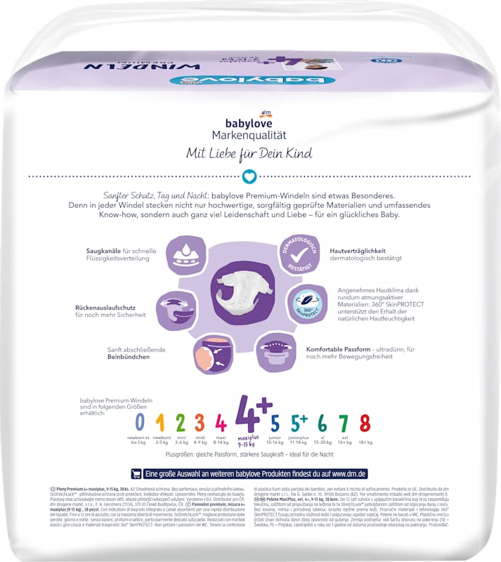 babylove Couches Premium T. 4+ maxiplus 9-15 kg 38 pcs