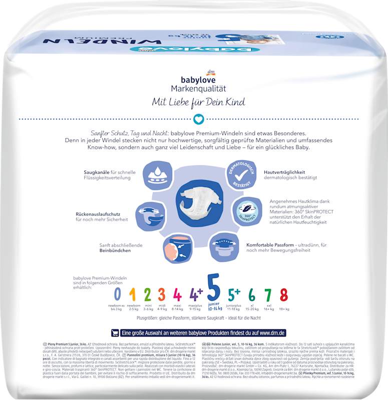 babylove couches Premium T.5 junior 10-16 kg 36 pièces