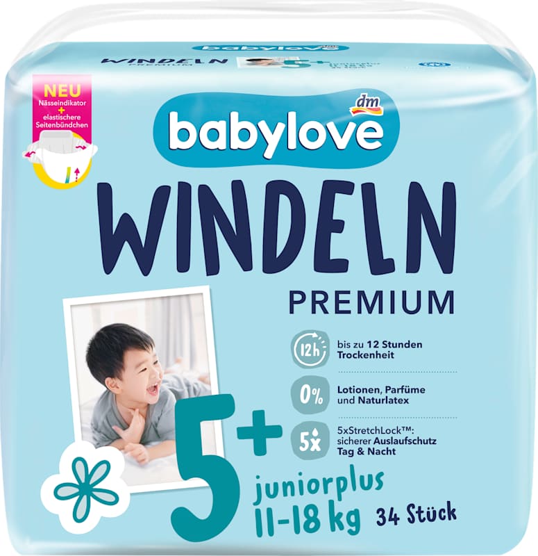 babylove Couches Premium T. 5+ juniorplus 11-18 kg 34 pièces