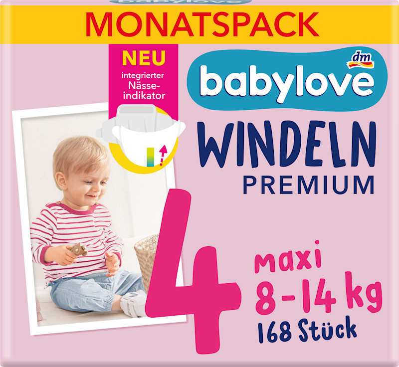 babylove Couches Premium T.4 maxi 8-14 kg pack mensuel 168 pc