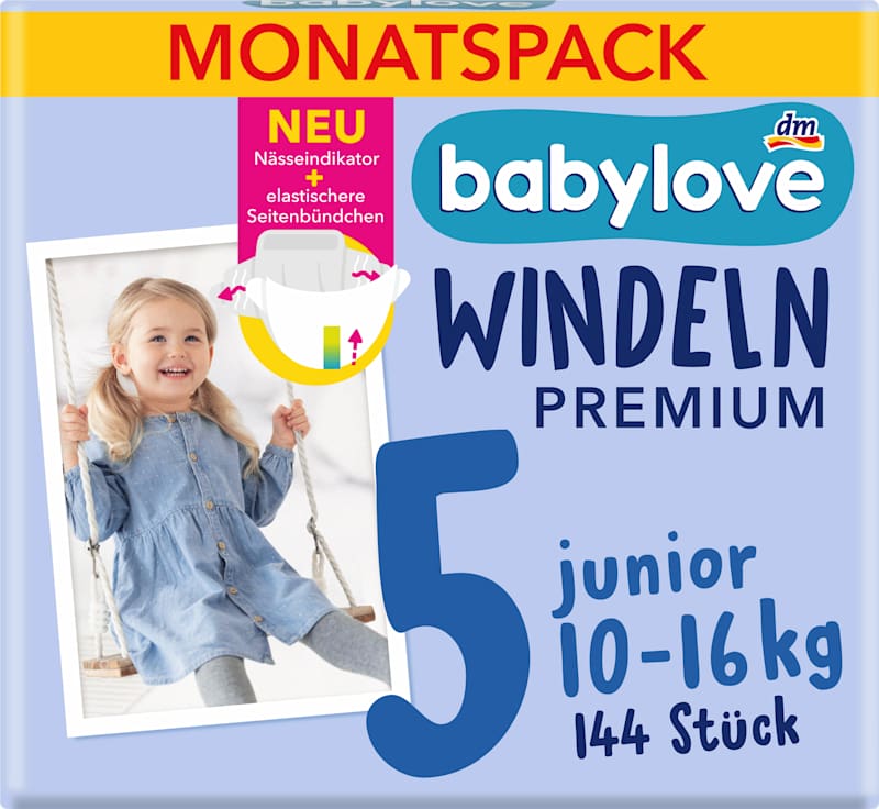 babylove couches Premium T5 junior (10-16 kg) pack mensuel 144 pièces