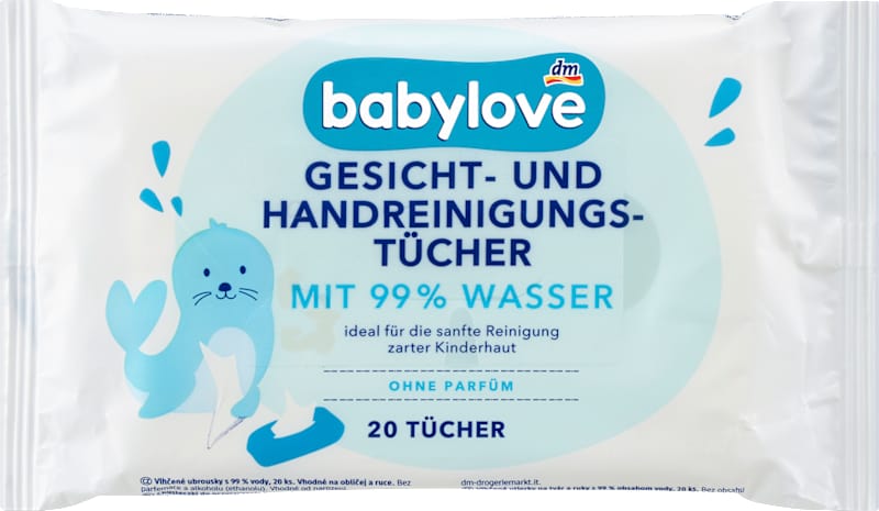 babylove Lingettes visage et mains 99% eau format voyage 20 pièces
