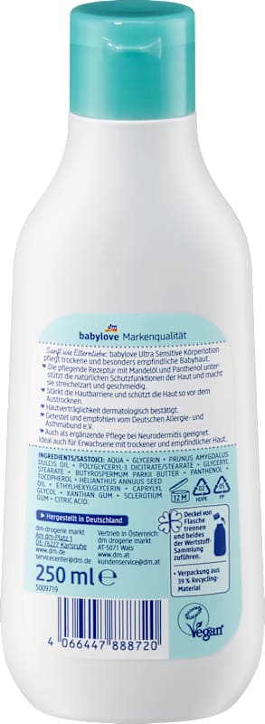babylove Lait corporel bébé ultra sensitive, 250 ml