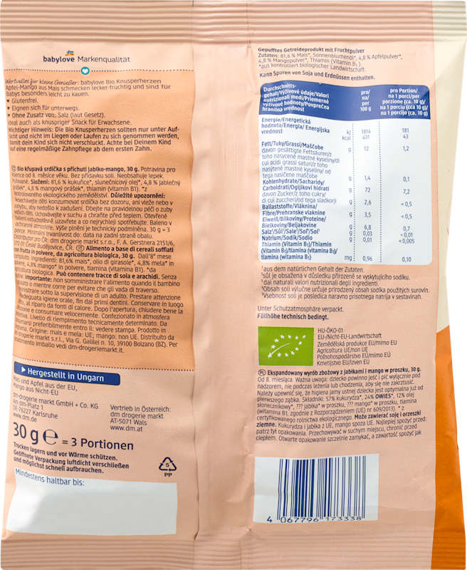 babylove Cœurs croustillants pomme-mangue dès 8 mois 30 g