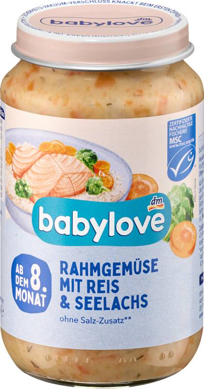 babylove Menu légumes à la crème avec riz et lieu noir dès le 8e mois, 220 g