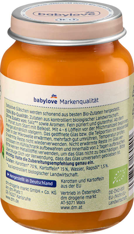 babylove légumes carottes nouvelles et pomme de terre dès 5 mois 190 g