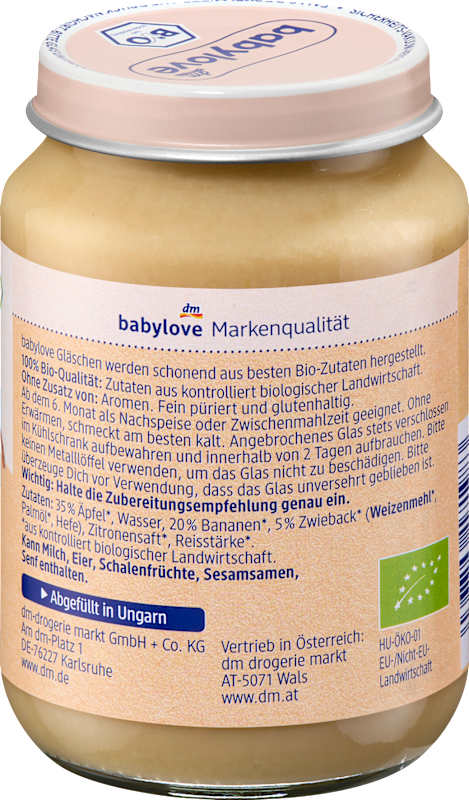 babylove fruits & céréales pomme avec biscotte dès le 6e mois, 190 g