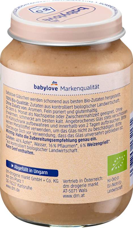 babylove Fruits & céréales prune dans pomme avec semoule dès 6 mois, 190 g