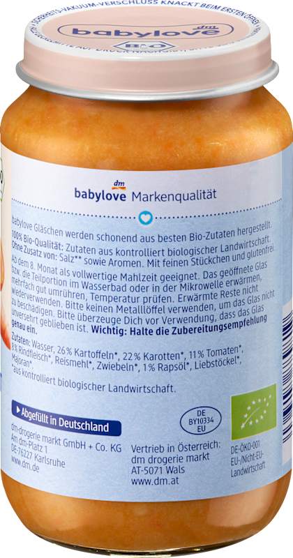 babylove Menu pommes de terre au goulache de bœuf dès le 8e mois, 220 g