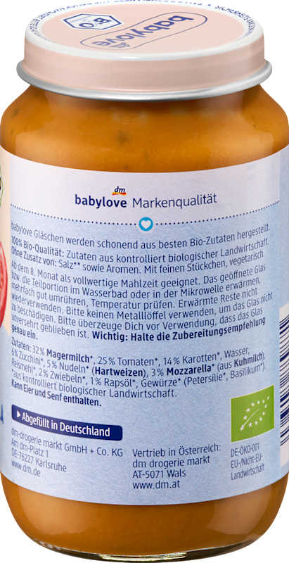 babylove Menu Macaroni tomate-mozzarella dès 8 mois, 220 g