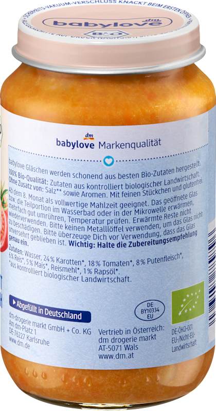 babylove Menu légumes variés au riz & dinde dès 8 mois, 220 g