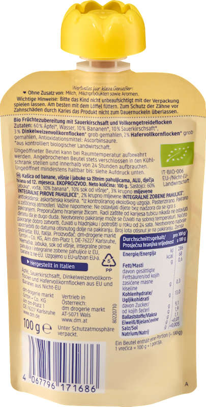 babylove Gourde banane cerise pomme müsli dès 1 an, 100 g