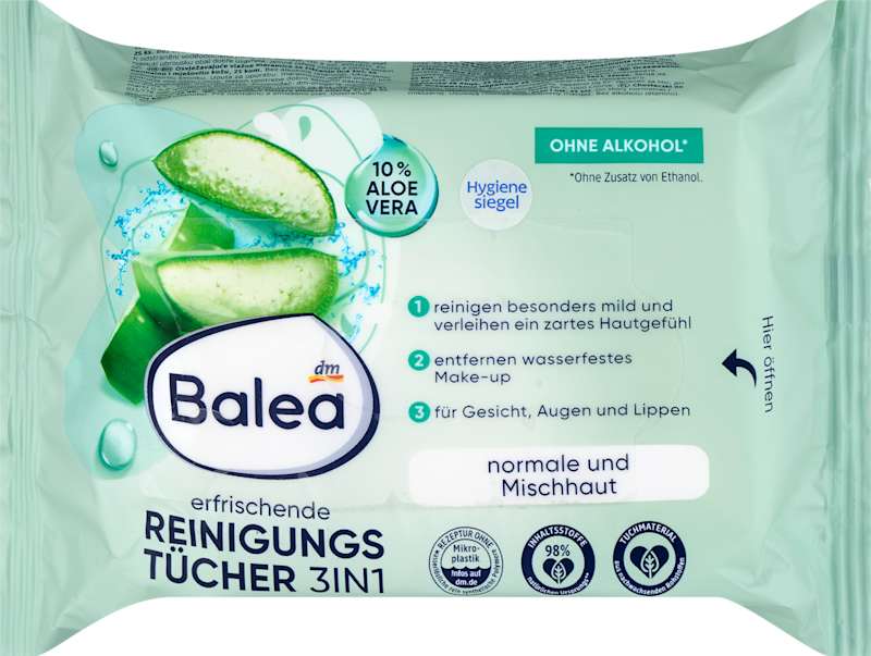 Balea Lingettes démaquillantes 3en1 rafraîchissantes 25 pièces