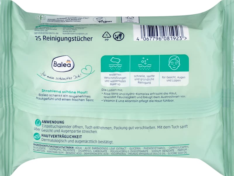 Balea Lingettes démaquillantes 3en1 rafraîchissantes 25 pièces