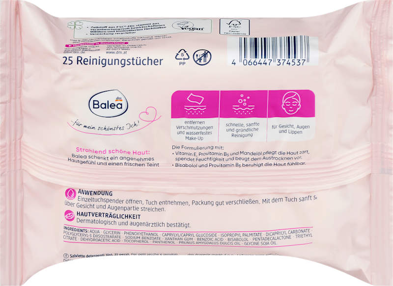 Balea Lingettes démaquillantes nourrissantes 3en1, 25 pièces