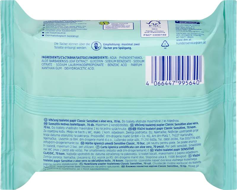 Sanft&Sicher Papier toilette humide Classic Sensitive 70 pièces