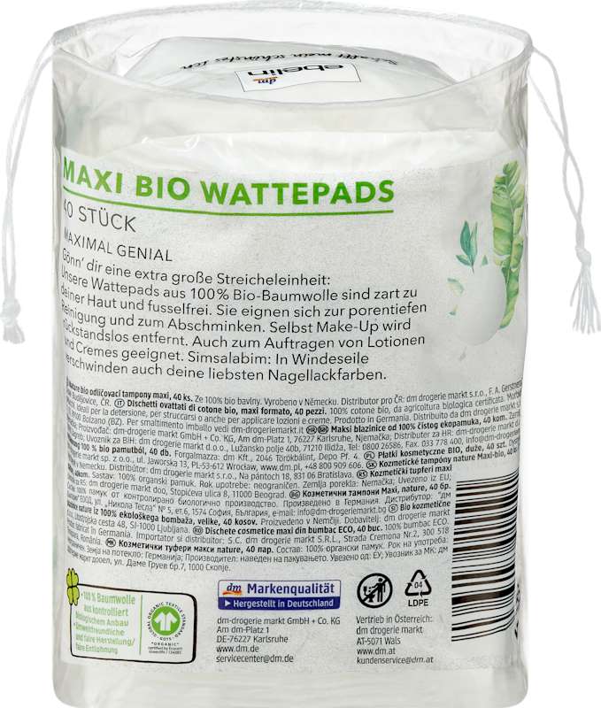 ebelin disques coton bio Maxi certifié GOTS 40 pièces