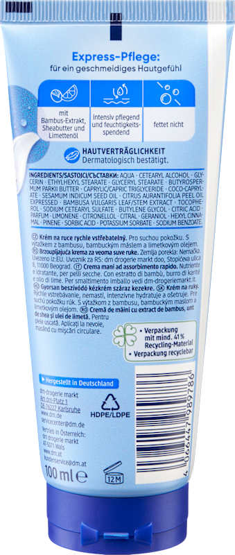 Balea Crème mains absorption rapide peau sèche, 100 ml