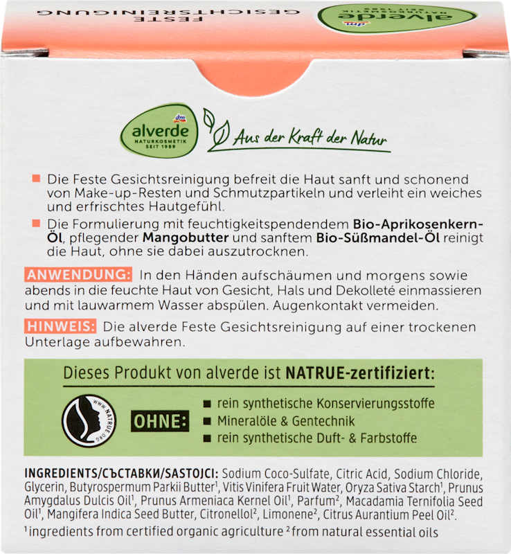 alverde NATURKOSMETIK nettoyant visage solide abricot & mangue, 75 g