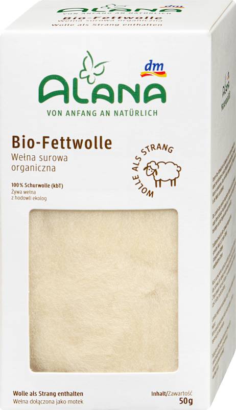 ALANA Laine grasse en écheveau, laine vierge bio, 50 g