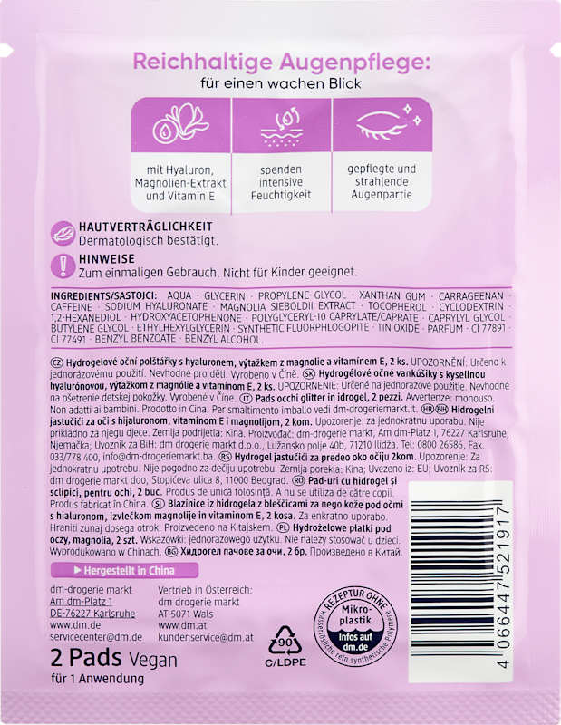 Balea patchs yeux hydrogel paillettes 1 paire 2 pièces