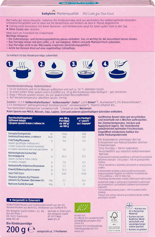 babylove porridge banane & framboise dès 8 mois 200 g