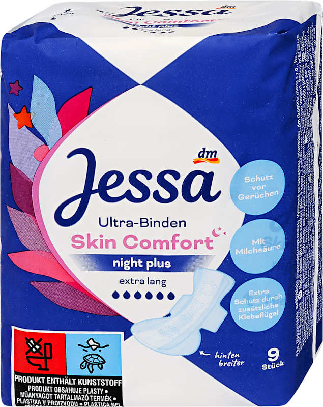 Jessa Serviettes Ultra Skin Comfort Night Plus 9 pièces