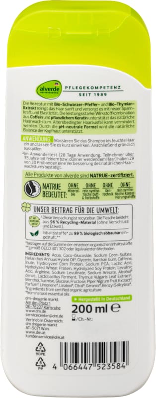 alverde NATURKOSMETIK shampooing force & vigueur 200 ml
