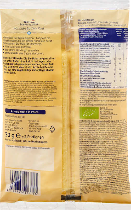 babylove Snack enfant bâtonnets de maïs dès 1 an 30 g