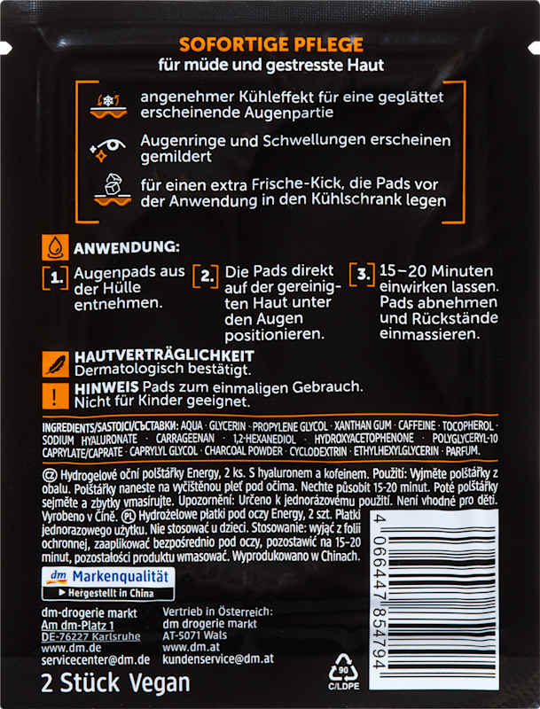 Balea MEN patchs yeux hydrogel Energy 2 pièces
