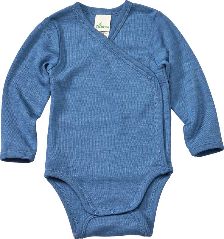 ALANA Body cache-cœur en laine bio et soie bleu, Taille 62/68