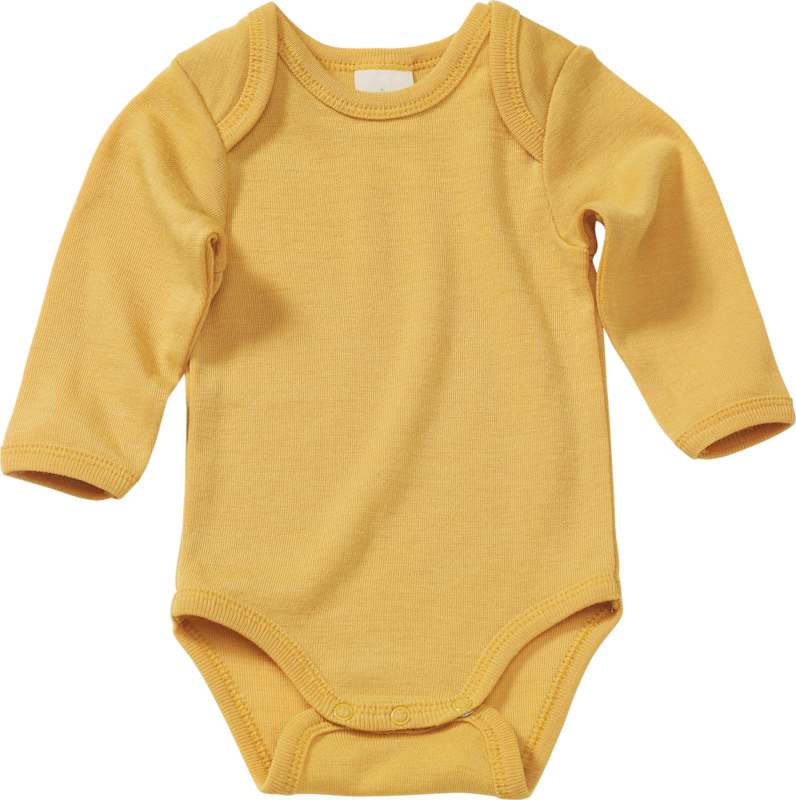 ALANA Body manches longues en laine bio et soie jaune, Taille 86/92