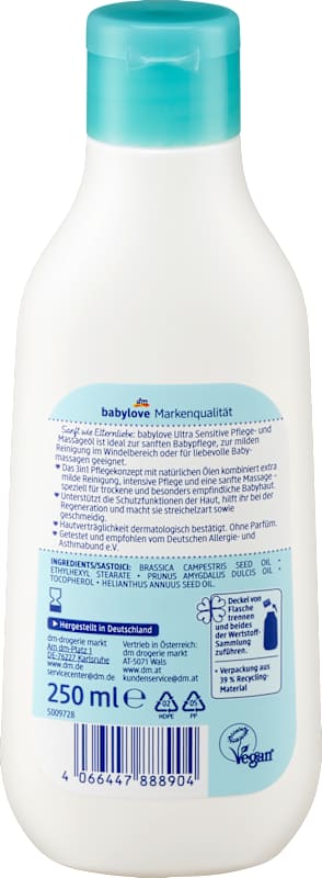 babylove huile bébé soin & massage colza & amande sans parfum 250 ml