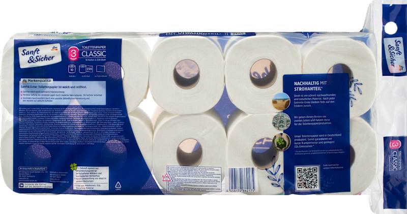 Sanft&Sicher Papier toilette Classic 3 plis 10x220 feuilles 10 pièces