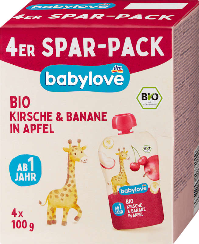 babylove Gourde cerise & banane en pomme dès 1 an (4x100 g), 400 g