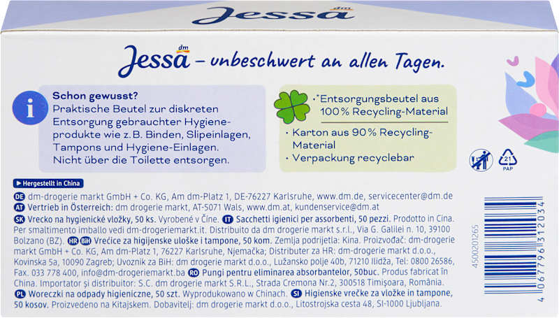 Jessa Sachets hygiéniques jetables 50 pièces