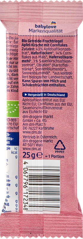 babylove barre croustillante pomme-cerise dès 1 an, 25 g