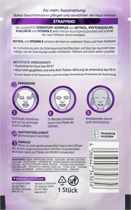 Balea Masque tissu Rétinol, 1 pièce