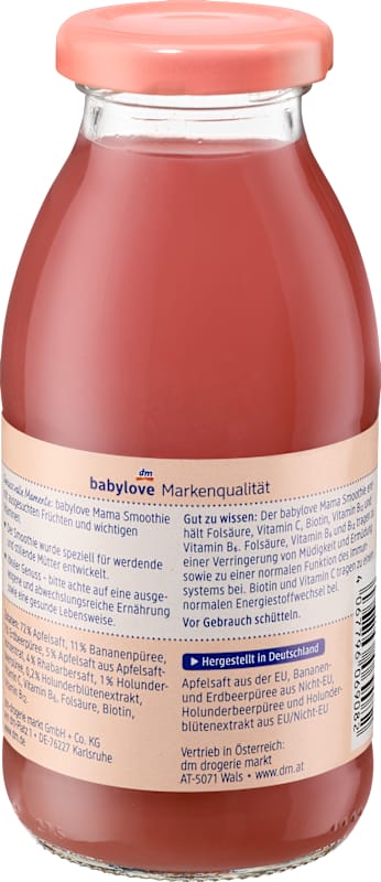 babylove Mama Smoothie pomme banane fraise sureau, 250 ml