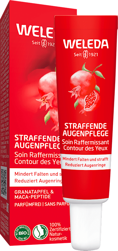 Weleda Crème contour des yeux straffend Granatapfel & Maca-Peptide, 12 ml — produit allemand authentique au Maroc
