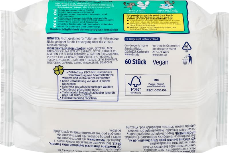 SauBär Lingettes toilette ultra sensitives 2x60 pièces 120 pièces