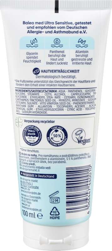Balea med crème pieds Ultra Sensitive, 100 ml