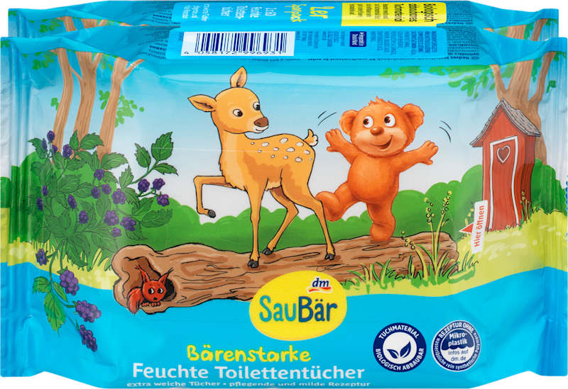 SauBär lingettes toilette humides Bärenstark (2x60 pièces) 120 pièces