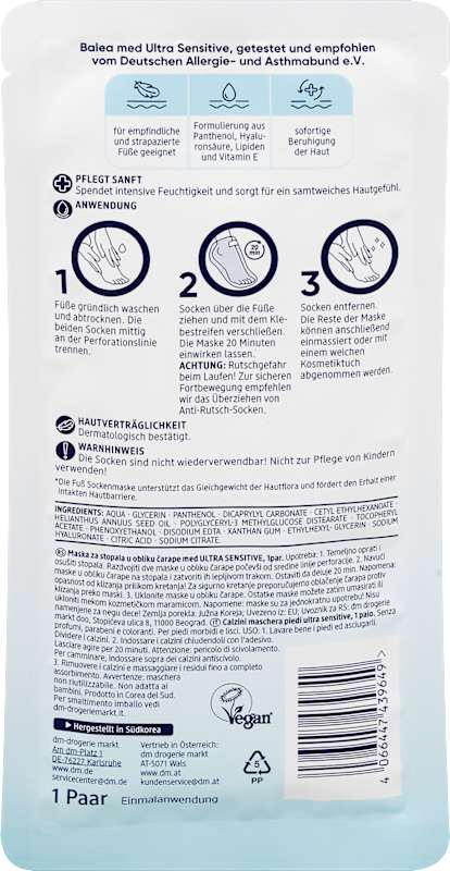 Balea med masque pieds chaussettes Ultra Sensitive 1 paire
