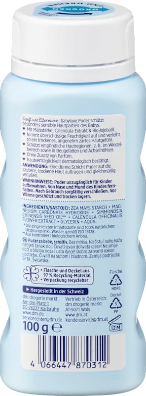 babylove Poudre pour bébé sensitive 100 g