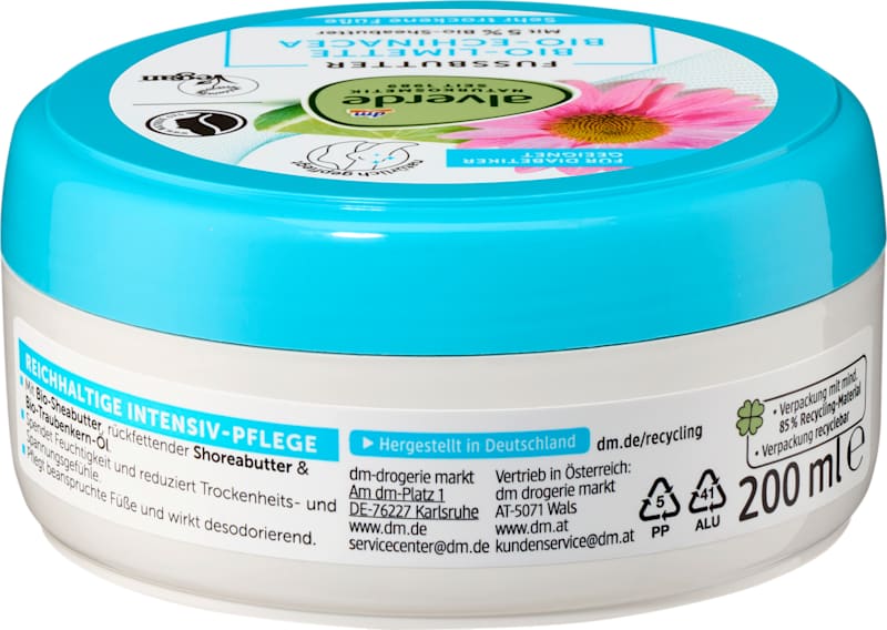 alverde NATURKOSMETIK Beurre pour pieds citron vert & échinacée 200 ml