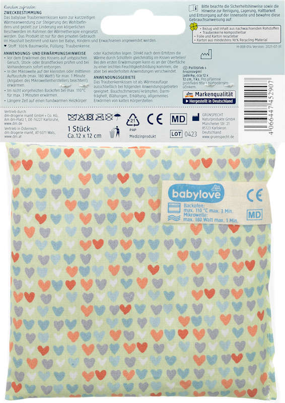 babylove Coussin aux noyaux de raisin cœurs 1 pièce