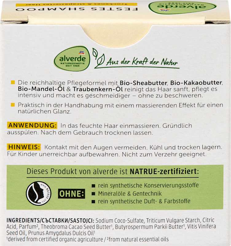 alverde NATURKOSMETIK Shampooing solide huile d'amande & karité, 60 g