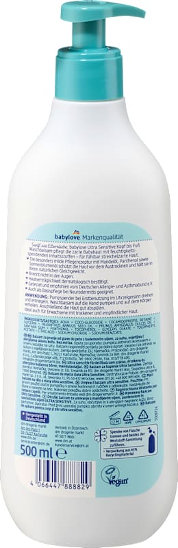 babylove Baume lavant tête aux pieds ultra sensitive, 500 ml